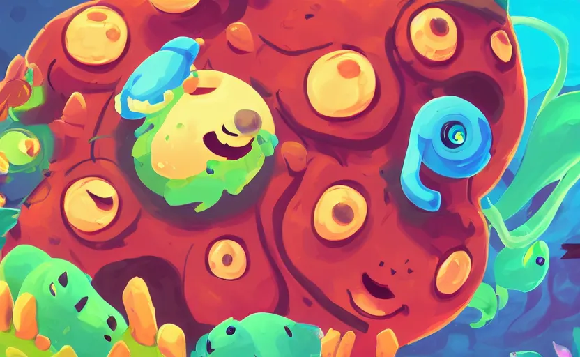 Image similar to Slime Rancher, digital painting, expressionistic, intricate detail, meticulous brush strokes, genius composition, masterpiece, work of art, 4k wallpaper