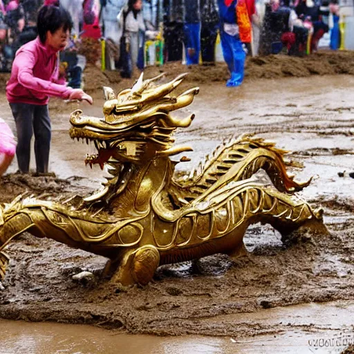 Image similar to golden chinese dragon play in mud