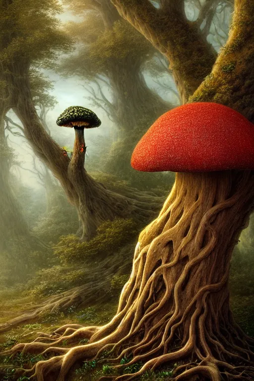 Prompt: a beautiful digital illustration painting of a detailed fantasy tree trunk and roots, mushroom, flowers by benoit b. mandelbrot, steven belledin, martin johnson heade, lee madgwick, caspar david friedrich, and david rios ferreira. 8 k resolution trending on artstation concept art digital illustration