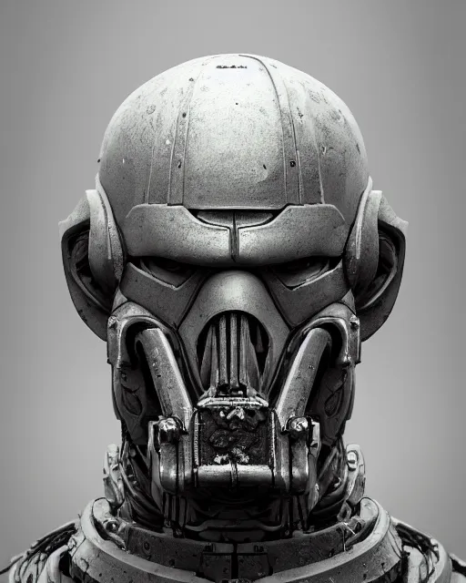 Image similar to hyper realistic portrait of heroic warhammer 4 0 k android head, cinematic, chaos marine, artstation, cgsociety, full head and shoulders, giger, beksinski, brom redshift, vray, octane