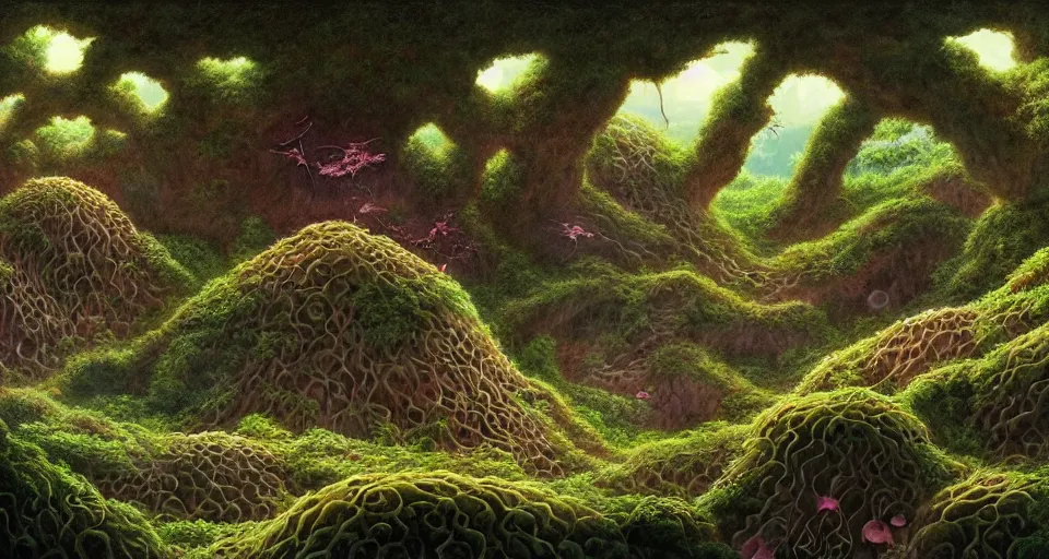 Prompt: axolotl, huge woodlouse, bones of dead animals, solovetsky labyrinths, a landscape on the moon with craters, a lot of exotic vegetations, trees, tea terraces, a beautiful flowering garden, intricate detaild, pale colors, 8 k, in the style of martin johnson heade and roger dean