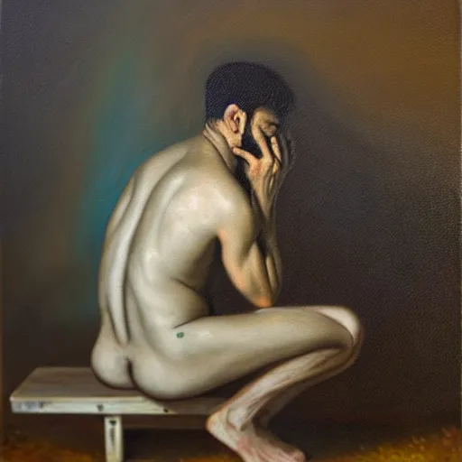 Image similar to the torment of isolation and solitude, oil on canvas