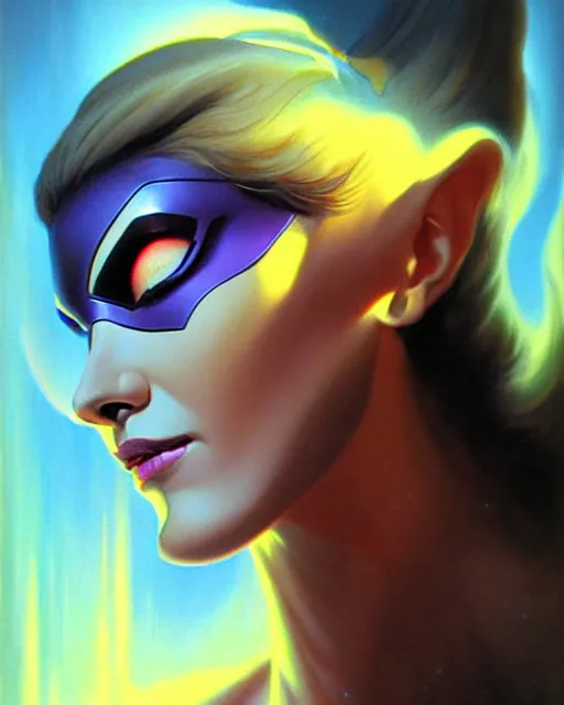 Prompt: widowmaker from overwatch, character portrait, portrait, close up, vintage fantasy art, vintage sci - fi art, radiant light, caustics, by boris vallejo