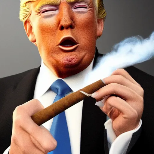 Image similar to a high quality photo of donald trump smoking a cigar, ultra realistic, artstation, cgsociety