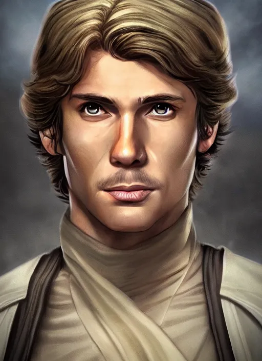 Image similar to jacen solo, jedi from star wars legends books, science fiction realistic and detailed portrait by salvador trakal, trending on artstation, great lighting