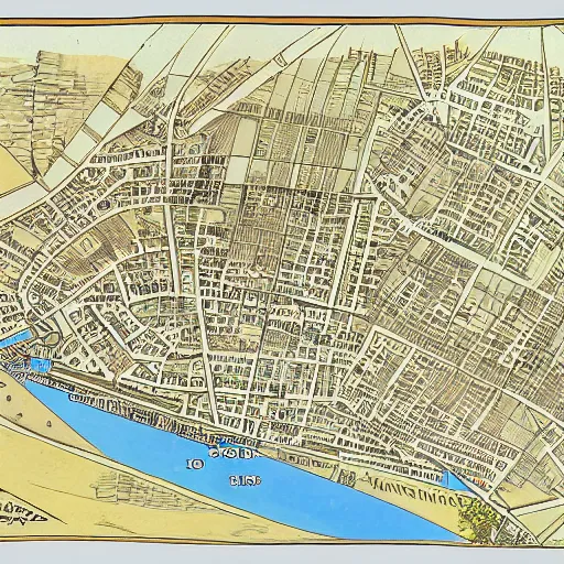 Prompt: sketch map of circular city Baghdad at Abbasid caliphate age,