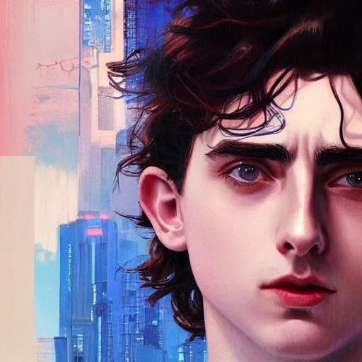 Image similar to timothee chalamet, realistic shaded perfect face, fine details. anime. realistic shaded lighting poster by ilya kuvshinov katsuhiro otomo ghost - in - the - shell, magali villeneuve, artgerm, jeremy lipkin and michael garmash and rob rey