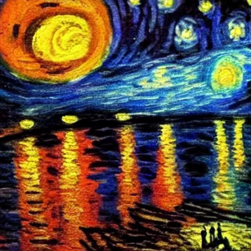 Image similar to an impressionist painting of a nightsky with a strawberry moon, inspired by starry night, vincent van gogh