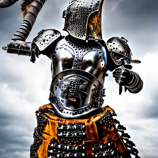 Prompt: photo of a warrior with metal jaguar armour, highly detailed, 4k, HDR,