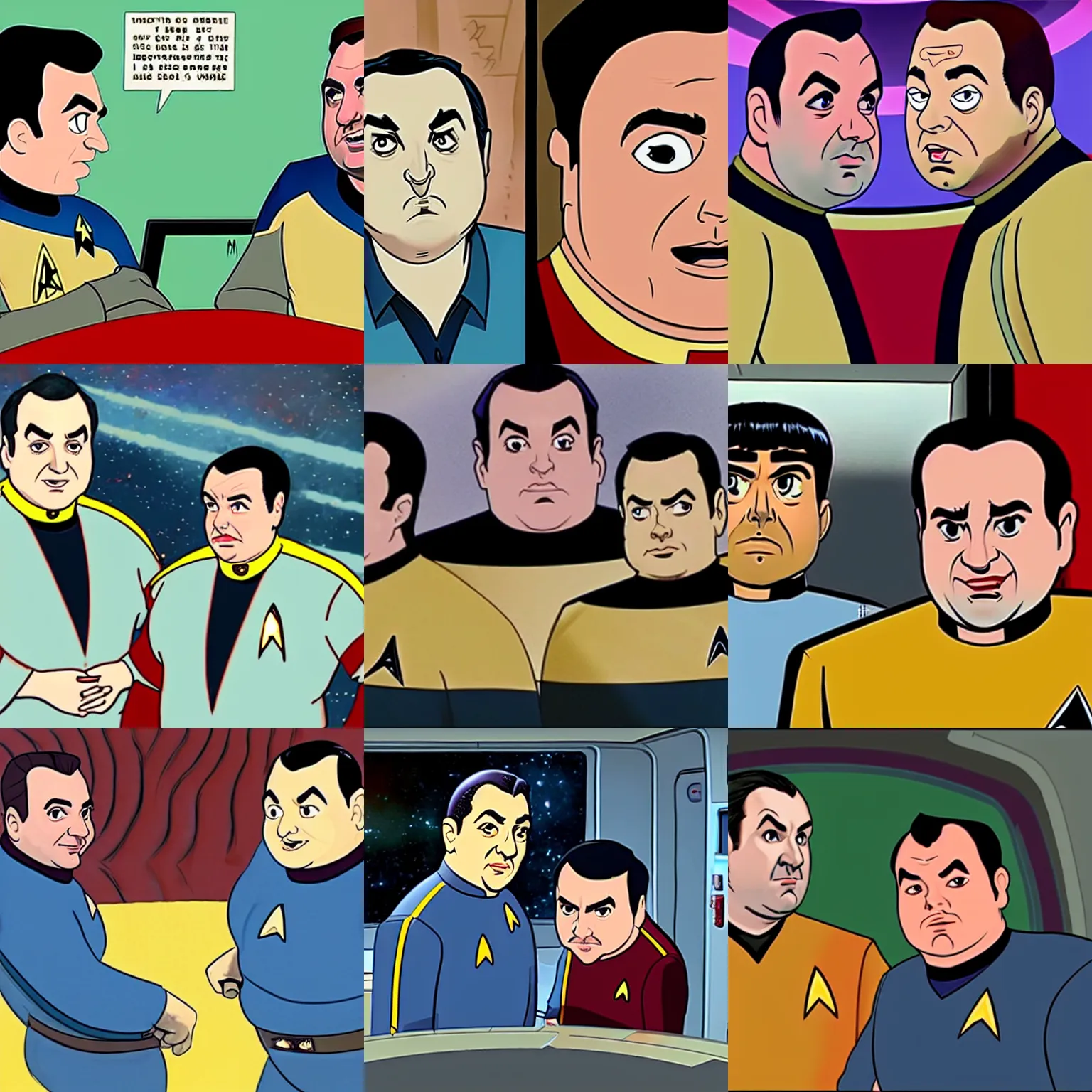 Prompt: mike stoklasa and rich evans from redlettermedia in star trek the animated series