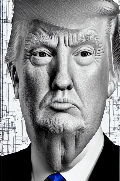 Prompt: photorealistic portrait photograph of donald trump!! with nuclear!! schematics, handsome, depth of field, soft focus, highly detailed, intricate, realistic, national geographic cover, soft glow, textured, artstation, concept art, sharp focus, illustration, art by artgerm and greg rutkowski and alphonse mucha