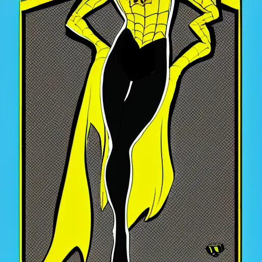 Image similar to black and yellow spiderman girl costume drawn by steve ditko comic book art style, 4 k digital art