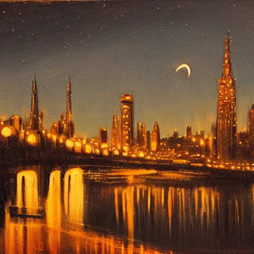 Prompt: victorian city at night, new moon