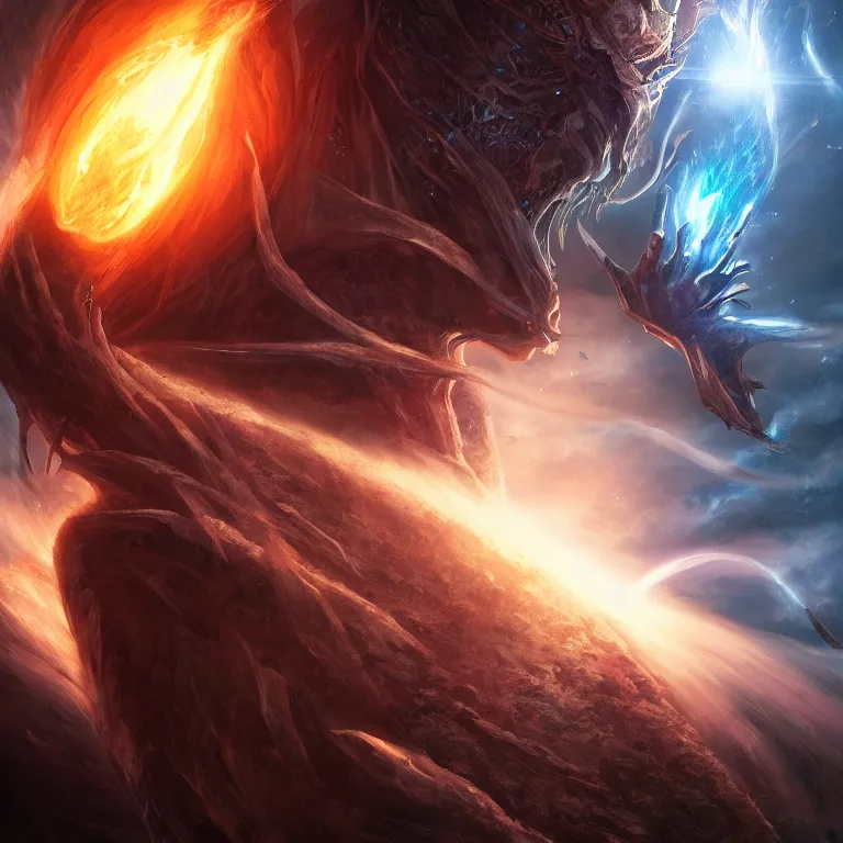 Image similar to beautiful cinematic fantasy poster of earth exploding, wideshot ultrawide angle epic scale, hybrid from The Elden Ring and art direction by Darius Zawadzki ;by artgerm; wayne reynolds art station; cinematic quality character render; low angle; ultra high quality model; production quality cinema model;