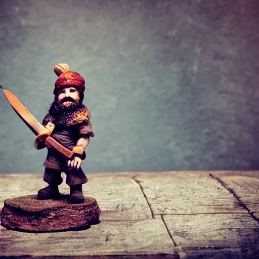 Image similar to bearded dwarf girl with axe, background bridge