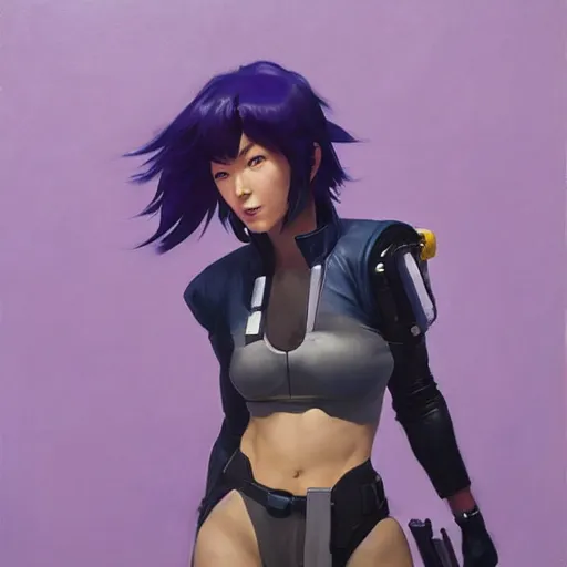 Image similar to greg manchess portrait painting of motoko kusanagi as overwatch character, totally whack, medium shot, asymmetrical, profile picture, organic painting, sunny day, matte painting, bold shapes, hard edges, street art, trending on artstation, by huang guangjian and gil elvgren and sachin teng