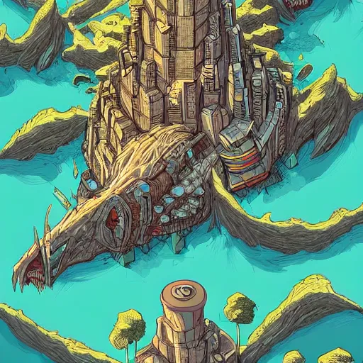 Prompt: cell shaded adult animation, a birds eye view overlooking a walled off ancient fantasy city being attacked by monsters, surrounded by mountains and trees of greens and browns, rivers and lakes, concept art by josan gonzales and wlop, Laurie Greasley and james jean, highly detailed, sharp focus, Trending on Artstation, HQ, deviantart, art by artgem
