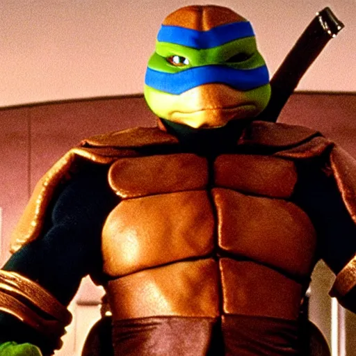 Image similar to film still of michelangelo ( tmnt ) standing on the hindenburg