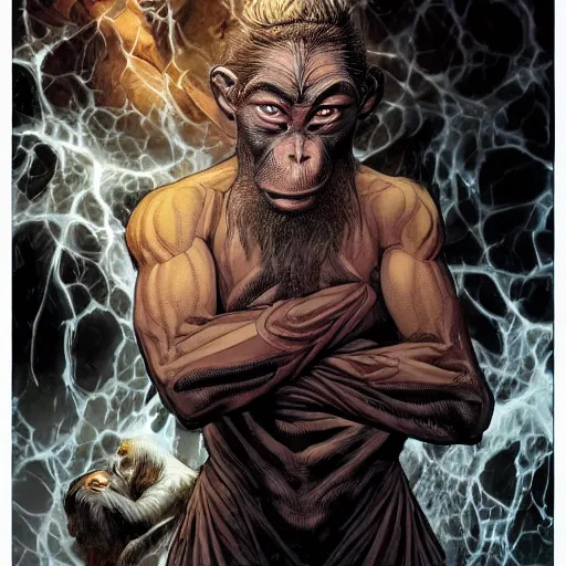 Prompt: 2 5 2 5, monk of the order of the mystic mountain monkey's, intricate, elegant, highly detailed, smooth, sharp focus, detailed face, high contrast, dramatic lighting, graphic novel, art by ardian syaf and pepe larraz,