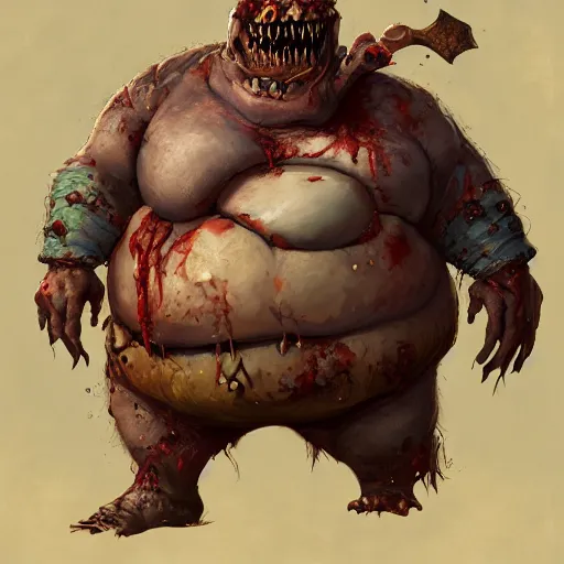 Prompt: a detailed portrait of a fat zombie, by justin gerard, digital art, realistic painting, dnd, character design, trending on artstation