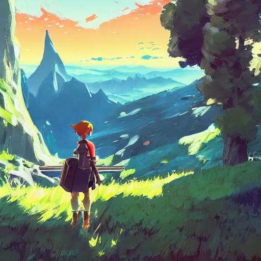 Image similar to cel shaded, toon shaded style, anime key visual, concept art of anime girl, acrylic painting, trending on pixiv fanbox, palette knife and brush strokes, style of makoto shinkai jamie wyeth james gilleard edward hopper greg rutkowski studio ghibli in style of breath of the wild