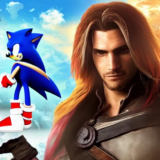 Image similar to sonic the hedgehog as edward kenway