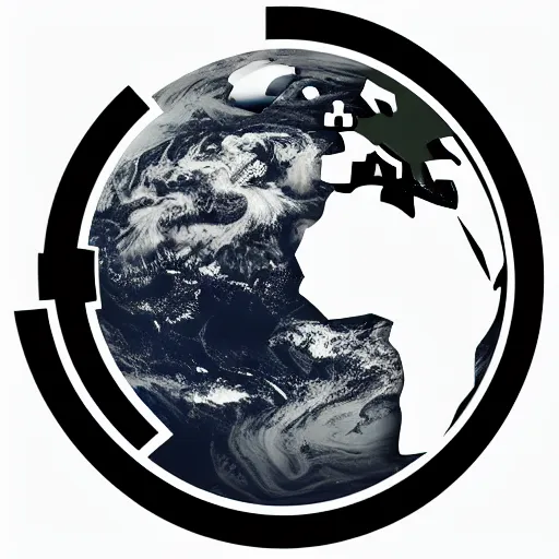 Image similar to earth logo, black and white color, vector arts, highly detailed, unreal engine,