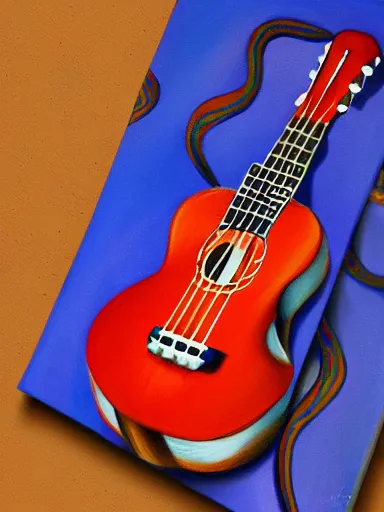 Prompt: highly detailed painting of an ukulele, digital painting, artstation, realistic, vignette