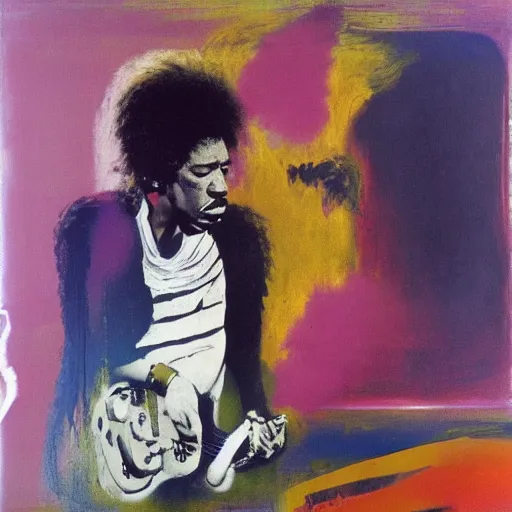 Image similar to Jimy Hendrix playing by Francis Bacon