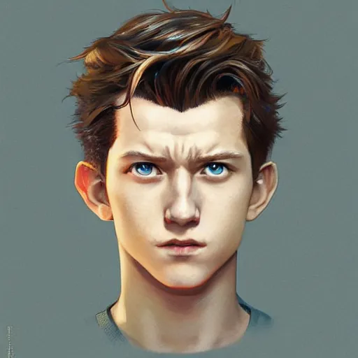 Image similar to tom holland as a manga character, realistic shaded perfect face, fine details. anime. realistic shaded lighting poster by ilya kuvshinov katsuhiro otomo ghost - in - the - shell, magali villeneuve, artgerm, jeremy lipkin and michael garmash and rob rey