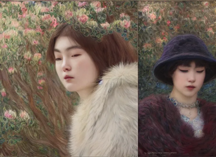 Image similar to people with white fur outside office, portrait face, in the style of jeremy enecio, intricate, miles johnston, monet, cynical realism, john william godward, painterly, yoshitaka amano, miles johnston, louise zhang, pekka halonen, finnish naturalism, realism