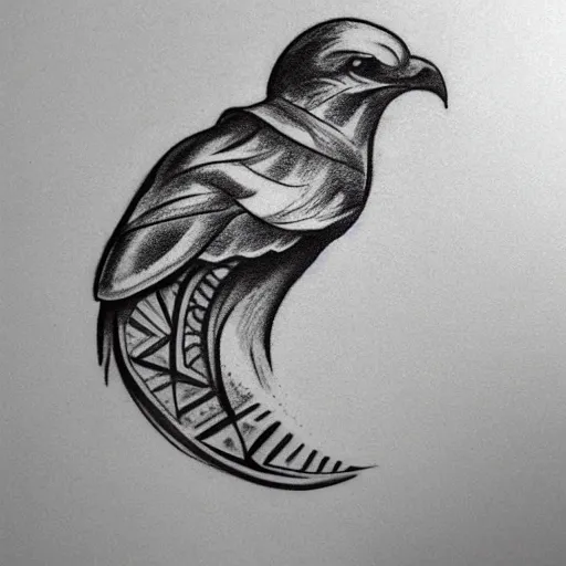 Prompt: tattoo sample stencil. pencil sketch, black and white, hawk