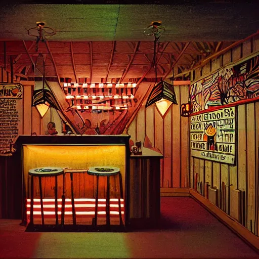 Image similar to mid century magazine advertisement for a midwest tiki bar in indianapolis. ambient lighting, highly detailed. 3 5 mm.