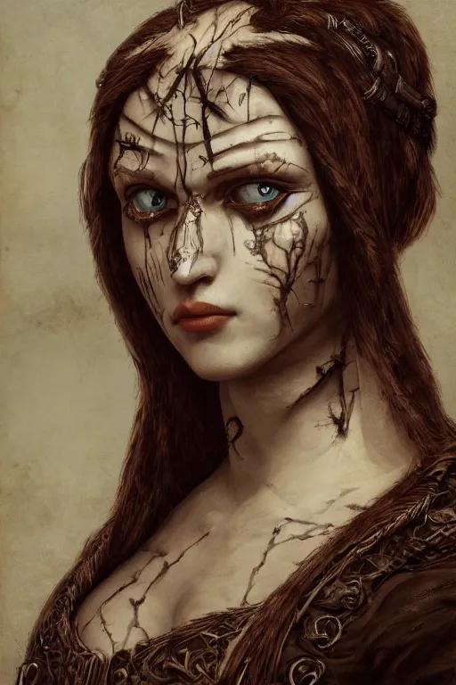 Image similar to portrait of beautiful young gothic maiden, warhammer, a lot of scars, the middle ages, highly detailed, artstation, illustration, art by max ernst, 8 k quality