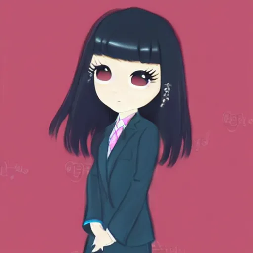 Image similar to a pretty young girl of 2 5, japanese, with big eyes, short shoulder - length hair and a suit ， created by sam yang and trnyteal