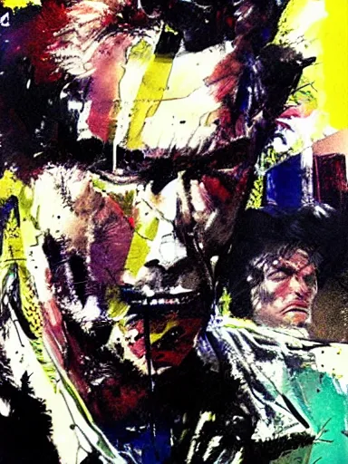 Image similar to clint eastwood by bill sienkiewicz, detailed, hyper-detailed