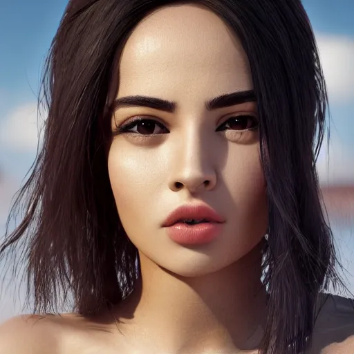 Image similar to a close up of beautiful Estefania Villegas perfect face, next to Camilo Gc , symmetrical, 8K, octane render, 8K