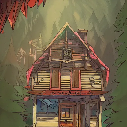 Prompt: the mystery shack in gravity falls by studio ghibli, trending on artstation,