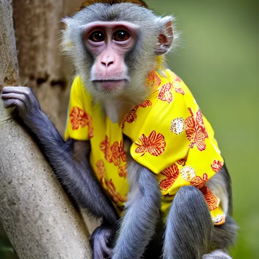 Image similar to a monkey wearing a yellow kimono, 8 k