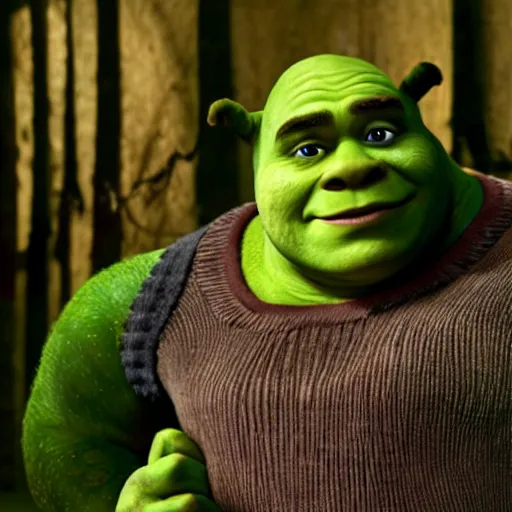 Image similar to Film still of Shrek from a horror movie