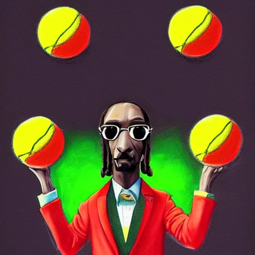 Image similar to snoop dogg, tennis ball monster ,tennis ball, digital art, fantasy,chalk, magic, trending on artstation, ultra detailed, professional illustration by Basil Gogos