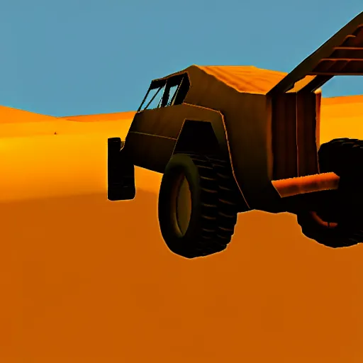 Image similar to mad max fury road, nintendo 6 4 screenshot, low poly, aliased