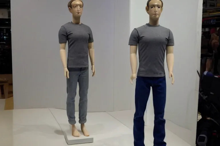 Prompt: mark Zuckerberg mannequin pretending to be human