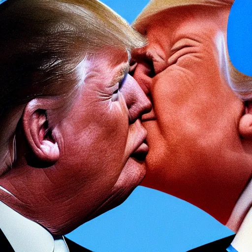 Image similar to putin kissing trump, hyper realistic, highly detailed, depth of field.