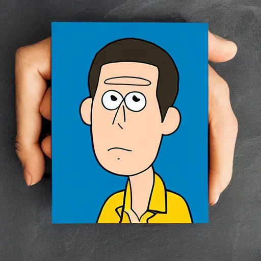 Prompt: ross geller from friends, in the style of rick and morty