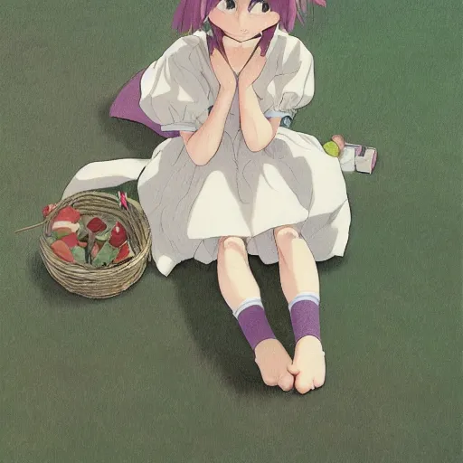 Image similar to little girl, wearing an bunny suit, artwork made by makoto shinkai, inspired in balthus, clean details, light color palette, candy, anatomically proportional, hd