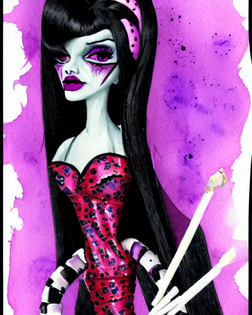 Prompt: watercolor portrait of monster high draculaura doll, by darkodordevic, watercolor