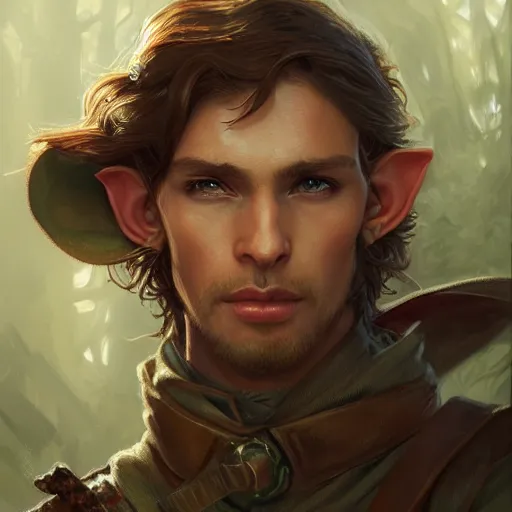 Male Wood Elf Ranger With Green Eyes Light brown Stable Diffusion