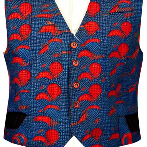 Prompt: a vest with a pattern of superheros