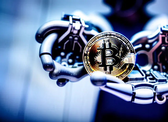 Image similar to mechanical cybernetic hand holds a bitcoin. centered. horror cyberpunk dystopia style. highly detailed 8 k. intricate. nikon d 8 5 0 3 0 0 mm. award winning photography.